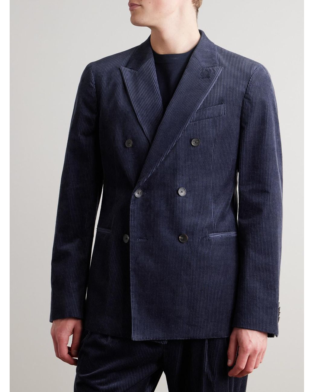 Mr P. Blue Slim-Fit Double-Breasted Cotton And Cashmere-Blend Corduroy Tuxedo Jacket for men