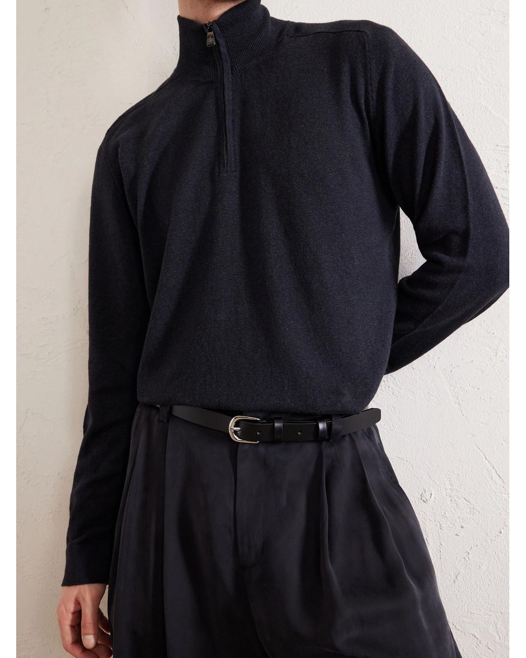 Piacenza 1733 Blue Lupetto Cashmere And Linen-blend Half-zipped Sweater for men