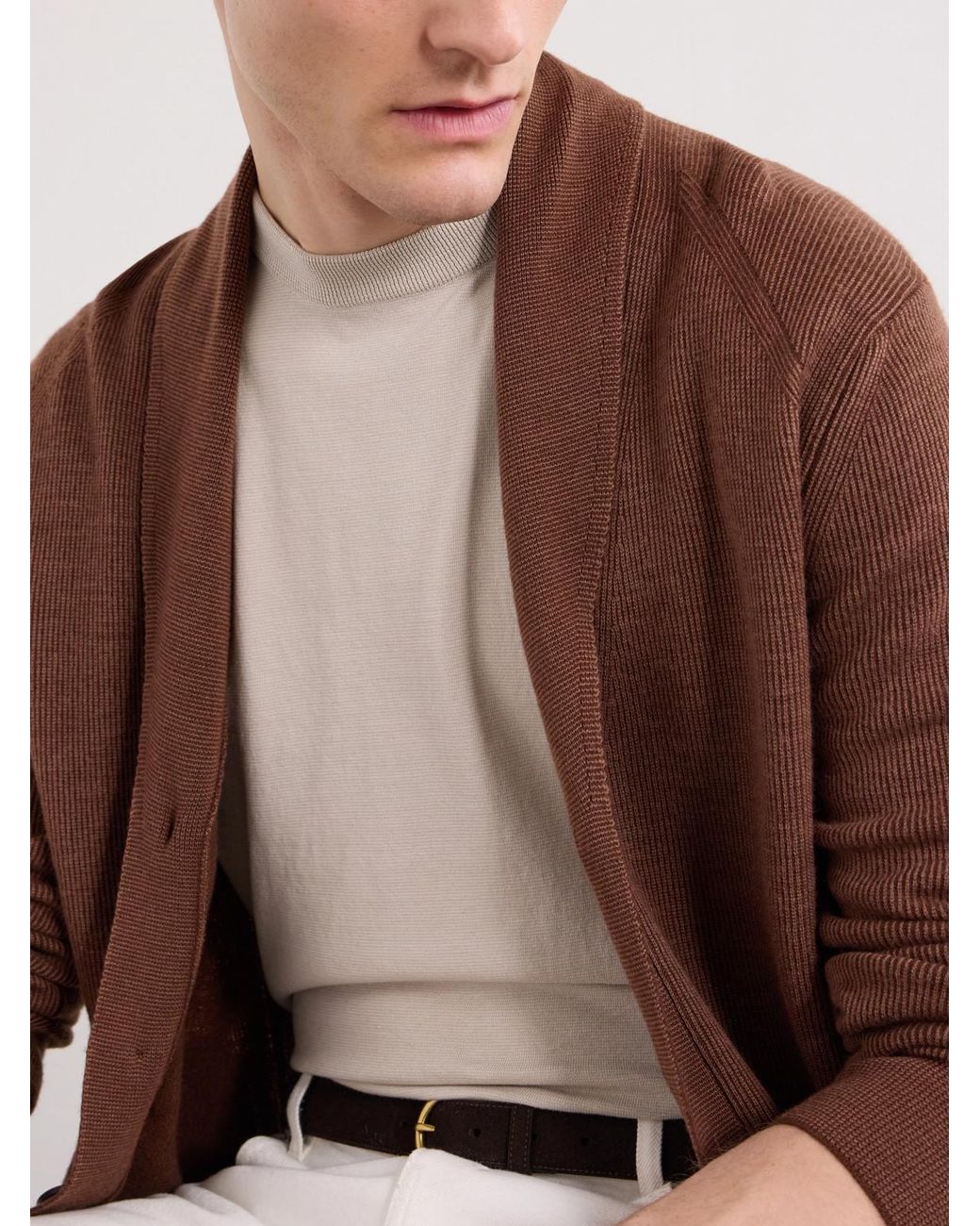 Brioni Natural Knitted Cotton T-Shirt for men