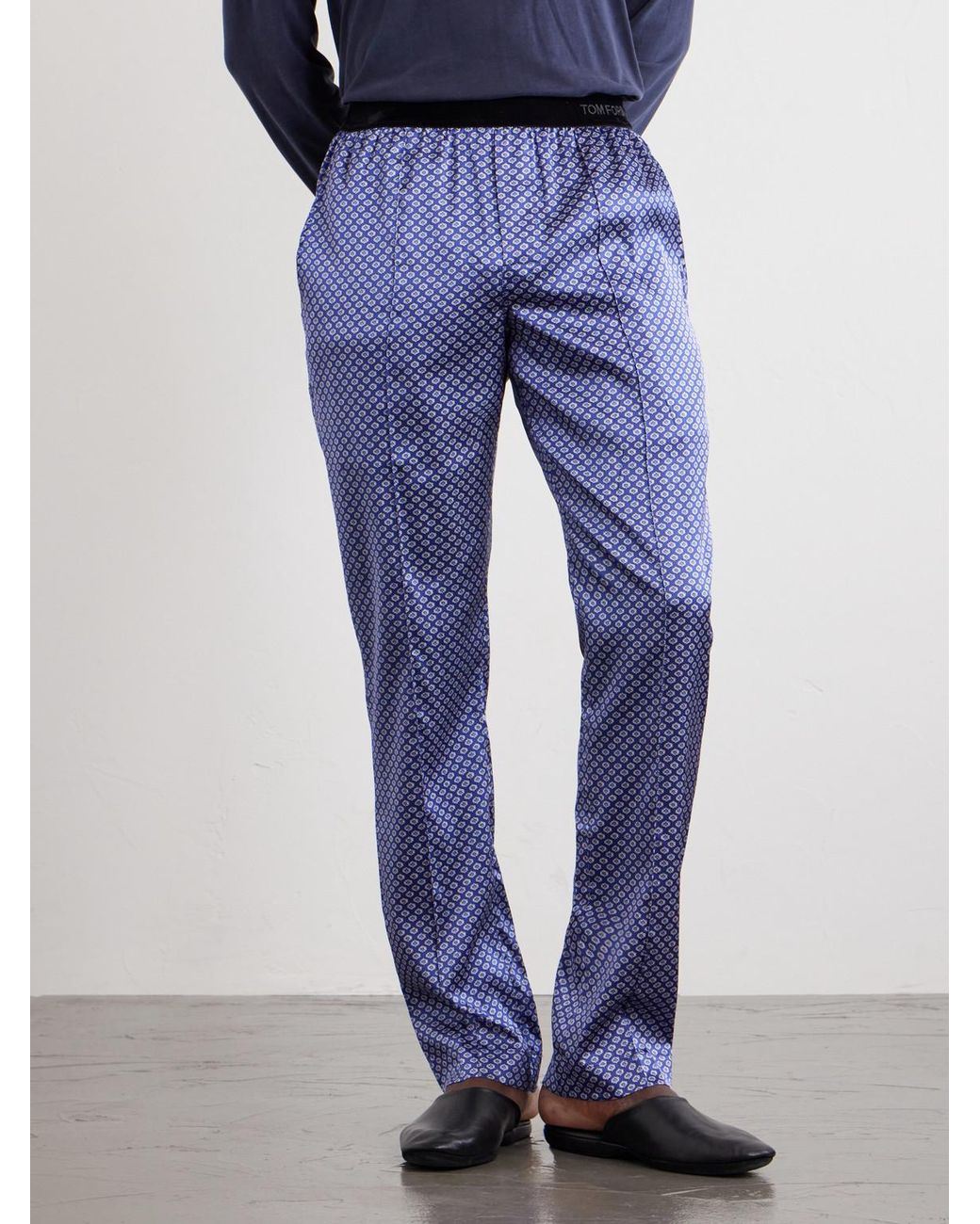 Tom Ford Blue Printed Silk-blend Satin Pyjama Trousers for men