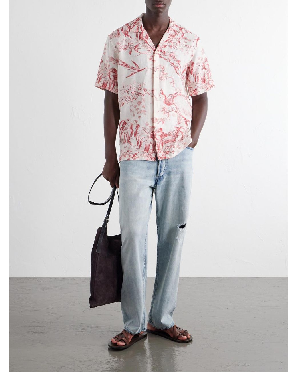Orlebar Brown Pink Maitan Camp-Collar Printed Linen Shirt for men
