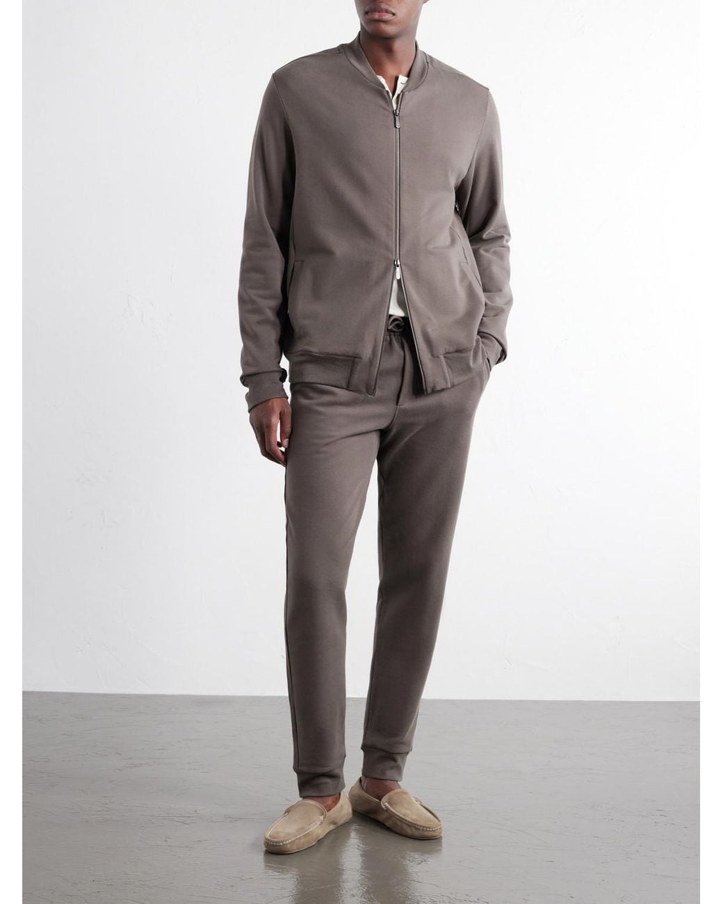 Zimmerli of Switzerland Gray Cotton-Blend Jersey Zip-Up Overshirt for men