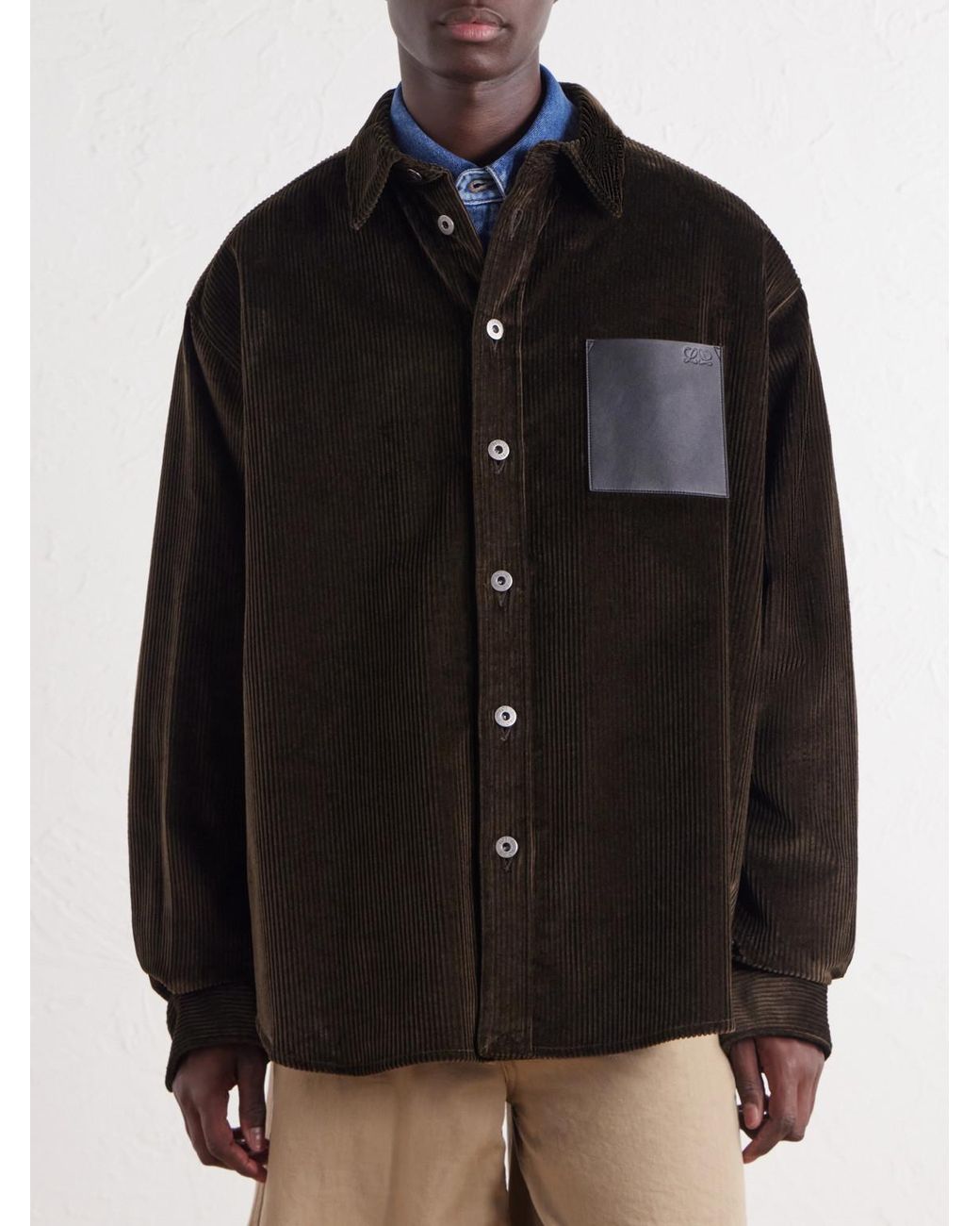 Loewe Black Leather-trimmed Cotton-corduroy Overshirt for men