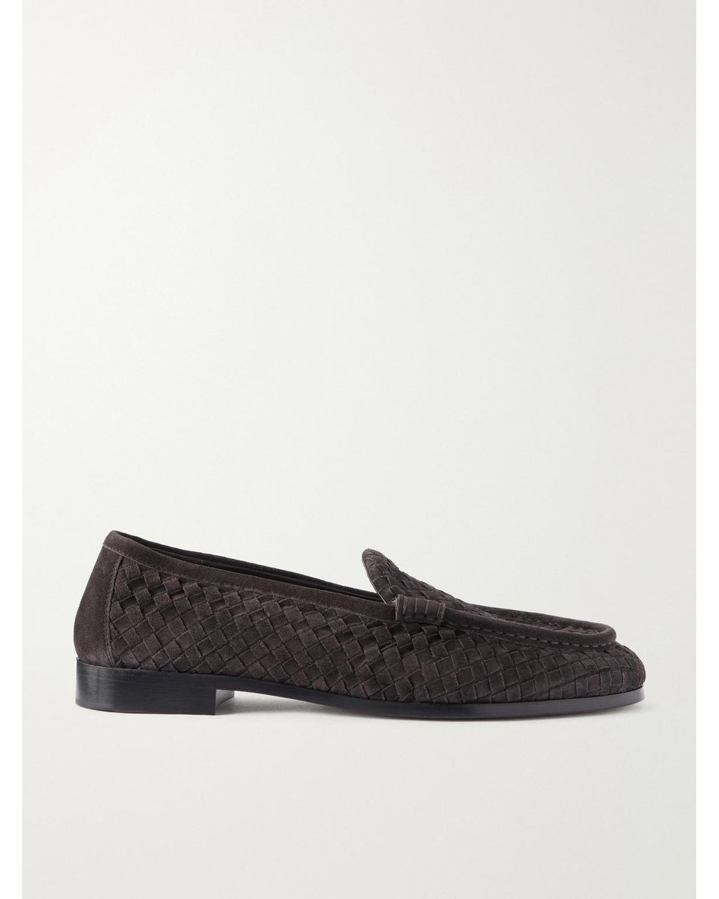 Bottega Veneta White Silenzio Intrecciato Suede Loafers for men