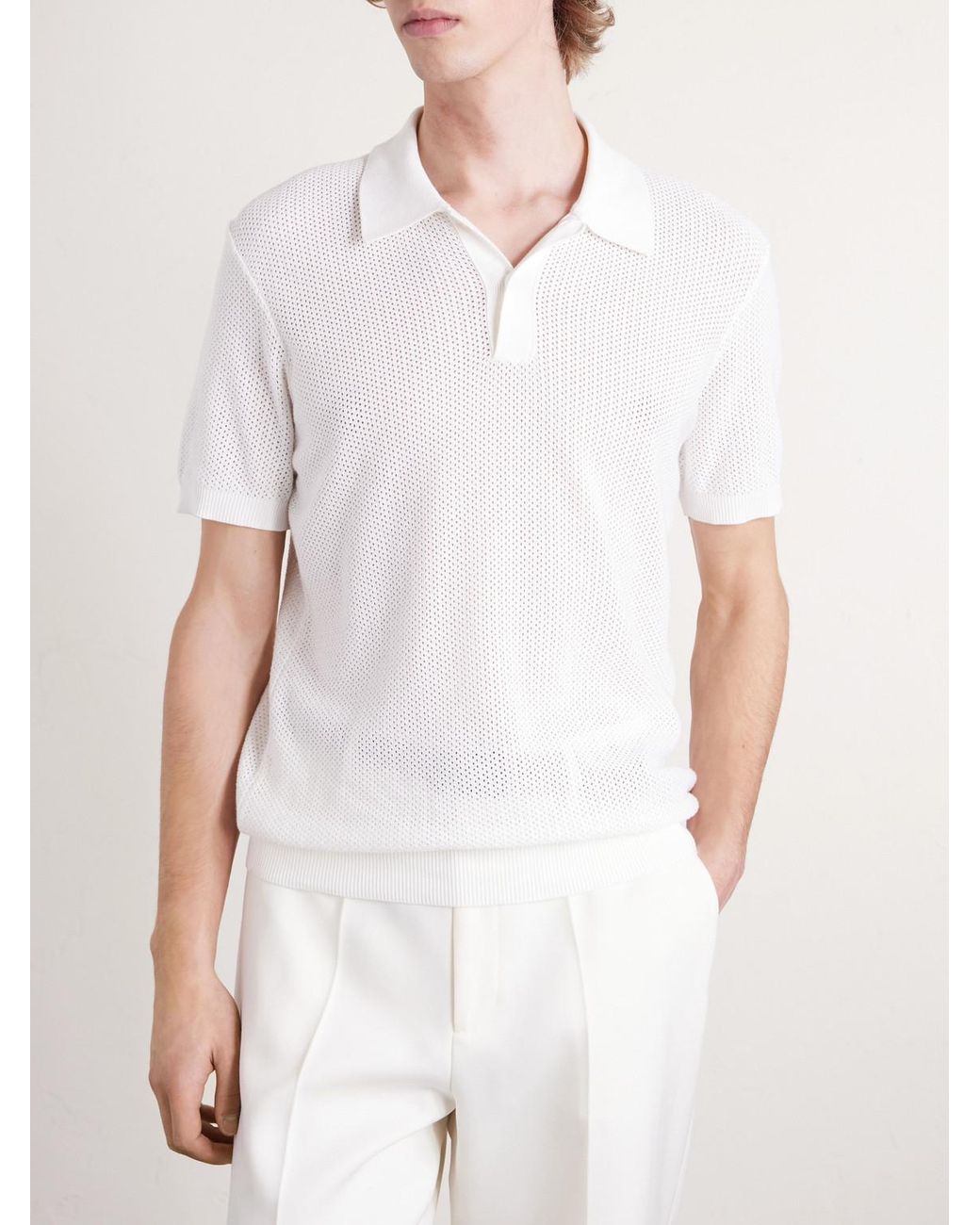 Mr P. White Honeycomb-knit Organic Cotton Polo Shirt for men
