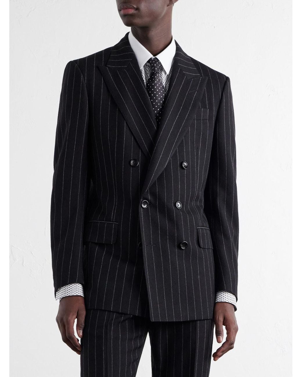 Tom Ford Black Double-Breasted Pinstriped Wool-Twill Suit Jacket for men