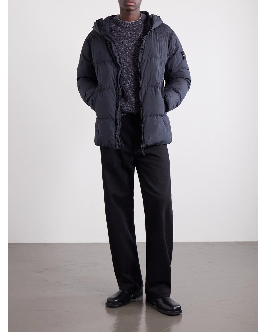 Stone Island Blue Hooded Garment-Dyed Crinkle Reps Ny Shell Down Jacket for men