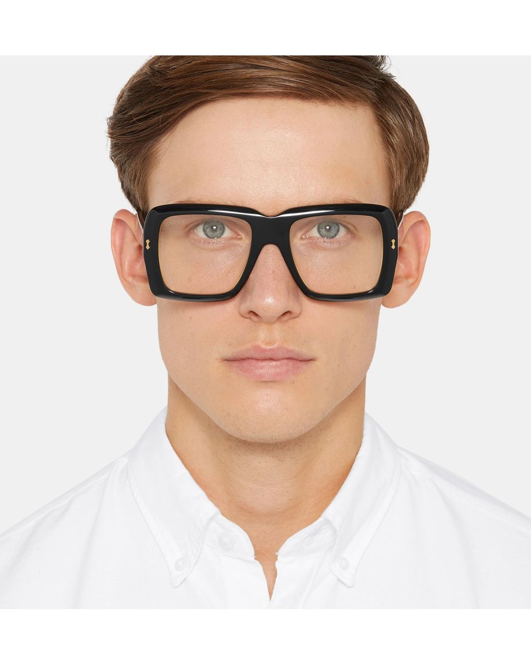 Gucci Square frame Acetate And Gold tone Optical Glasses in Black