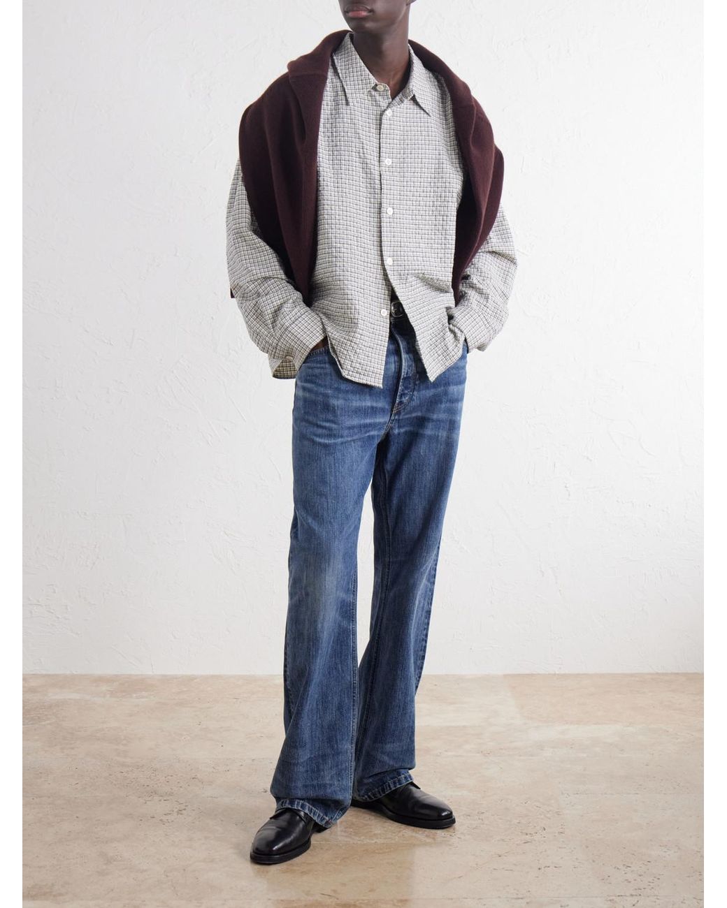 Studio Nicholson Gray Checked Cotton-Blend Shirt for men