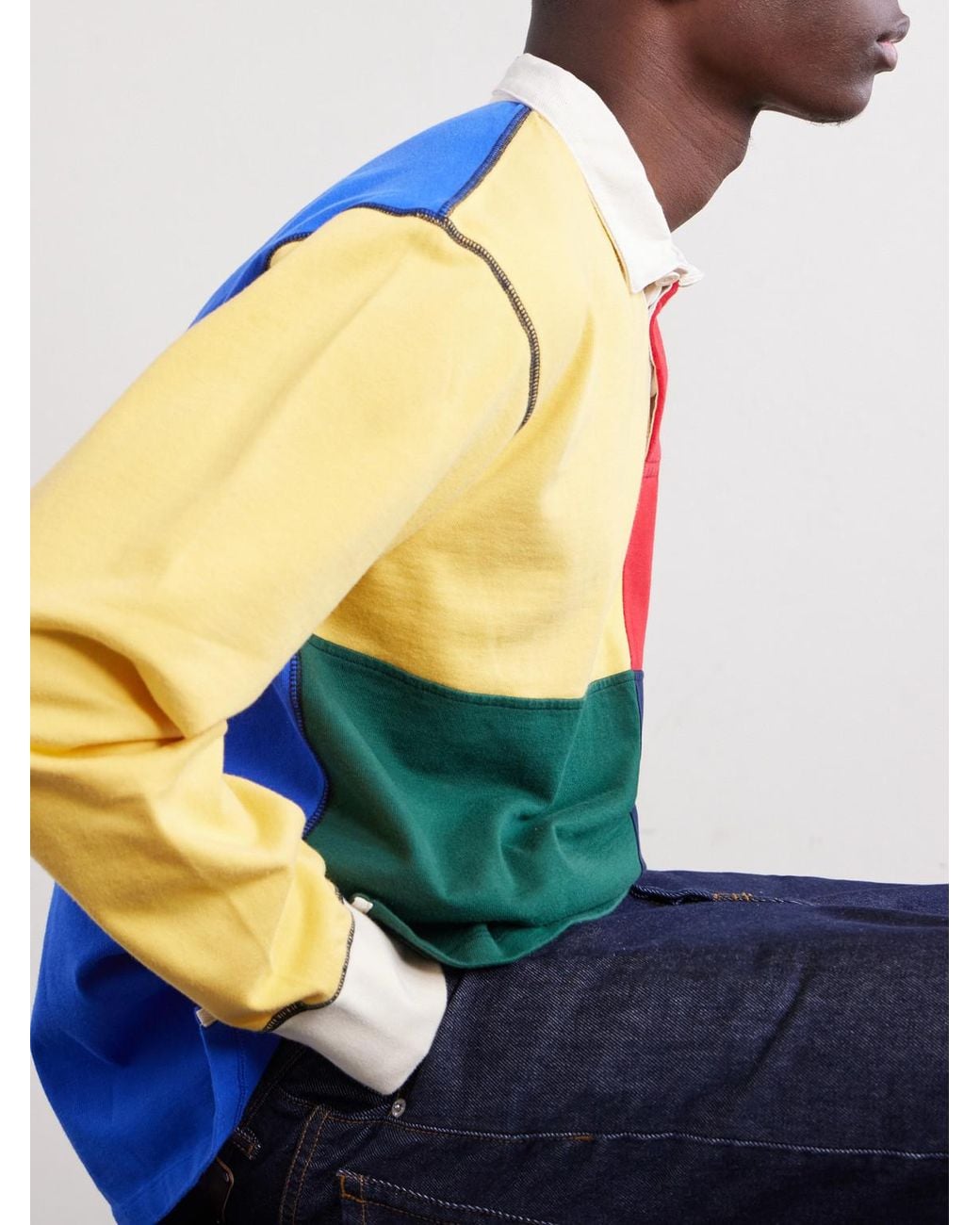 Drake's Red Colour-Block Cotton-Jersey Rugby Shirt for men