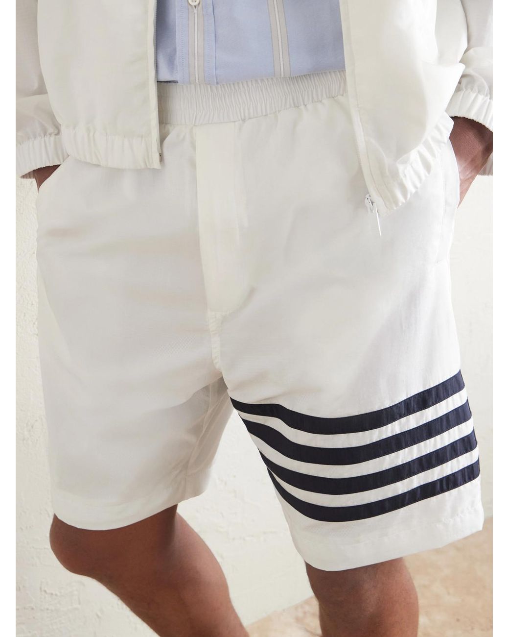 Thom Browne White Straight-Leg Striped Shorts for men