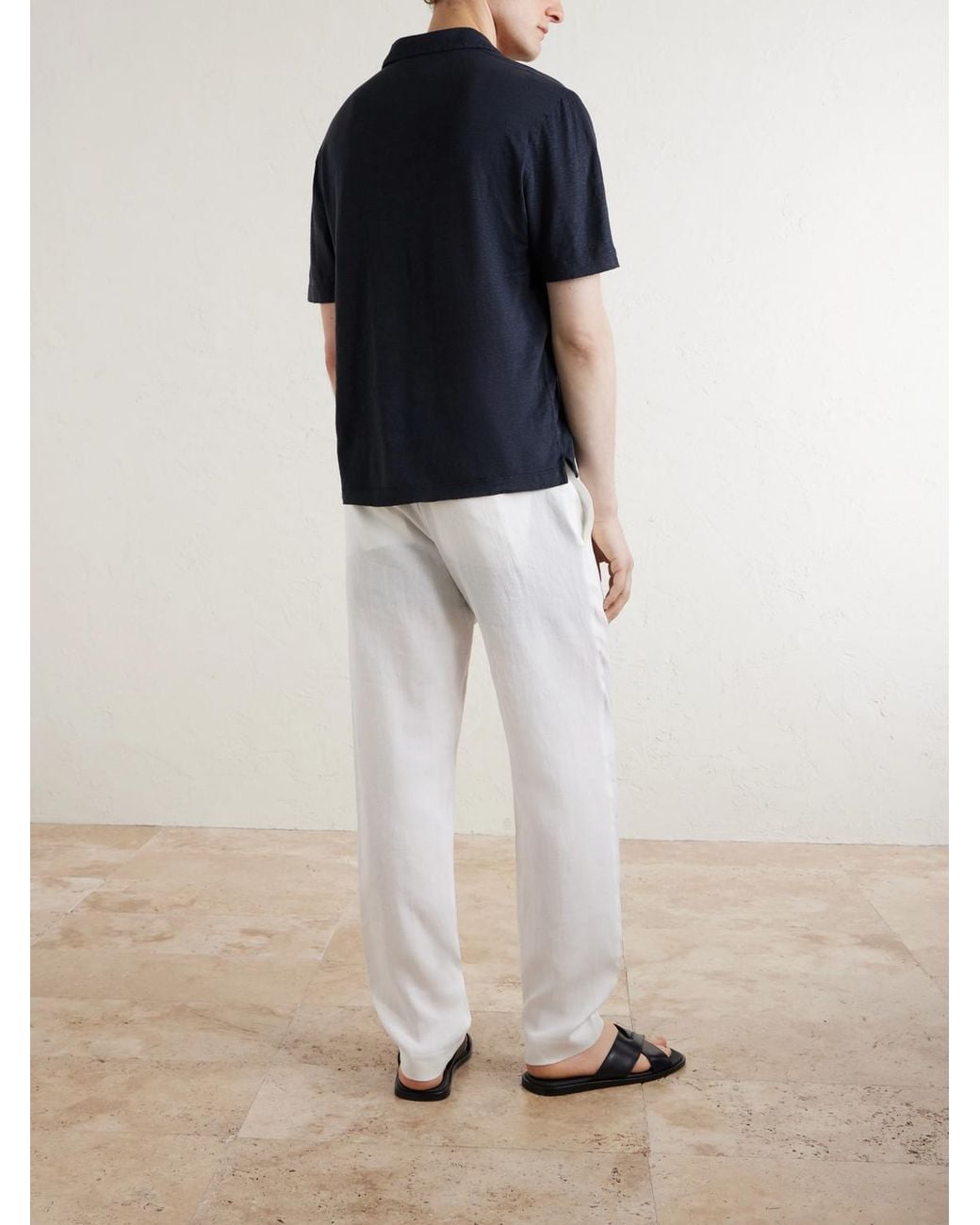 Canali Blue Linen Polo Shirt for men