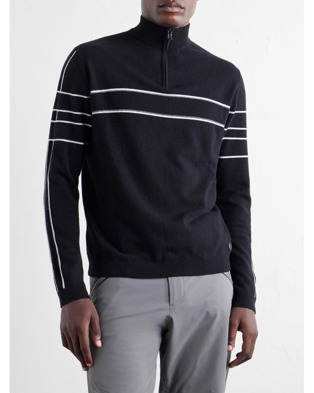 Bogner Black Kuno Striped Jacquard-Knit Wool Half-Zip Ski Midlayer for men