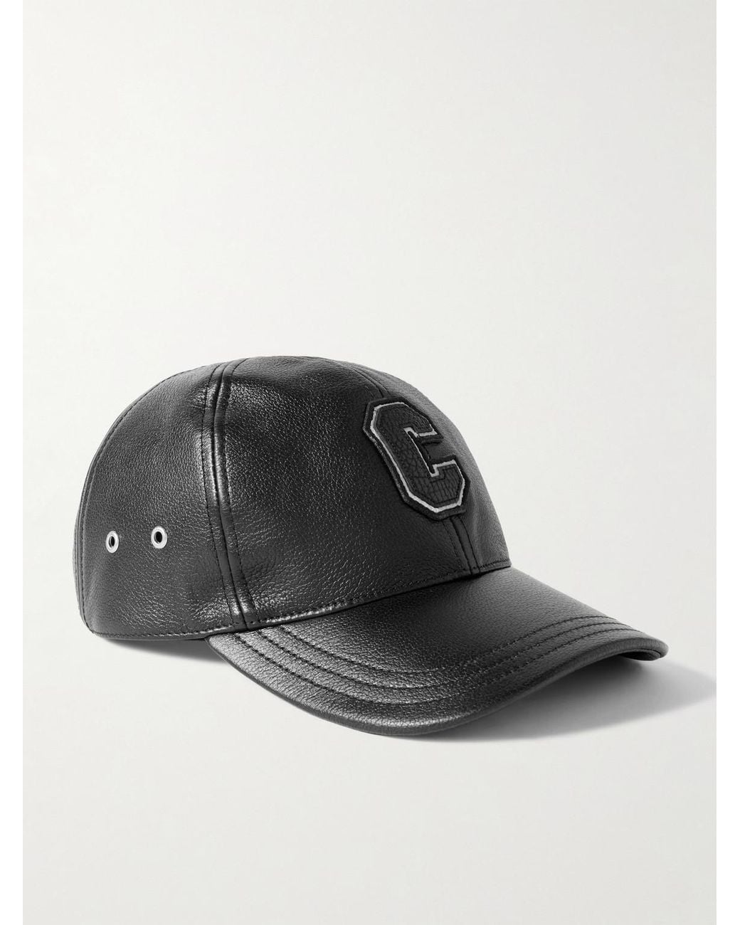 Logo-Appliquéd Embroidered Full-Grain Leather Baseball Cap di Céline in Black da Uomo