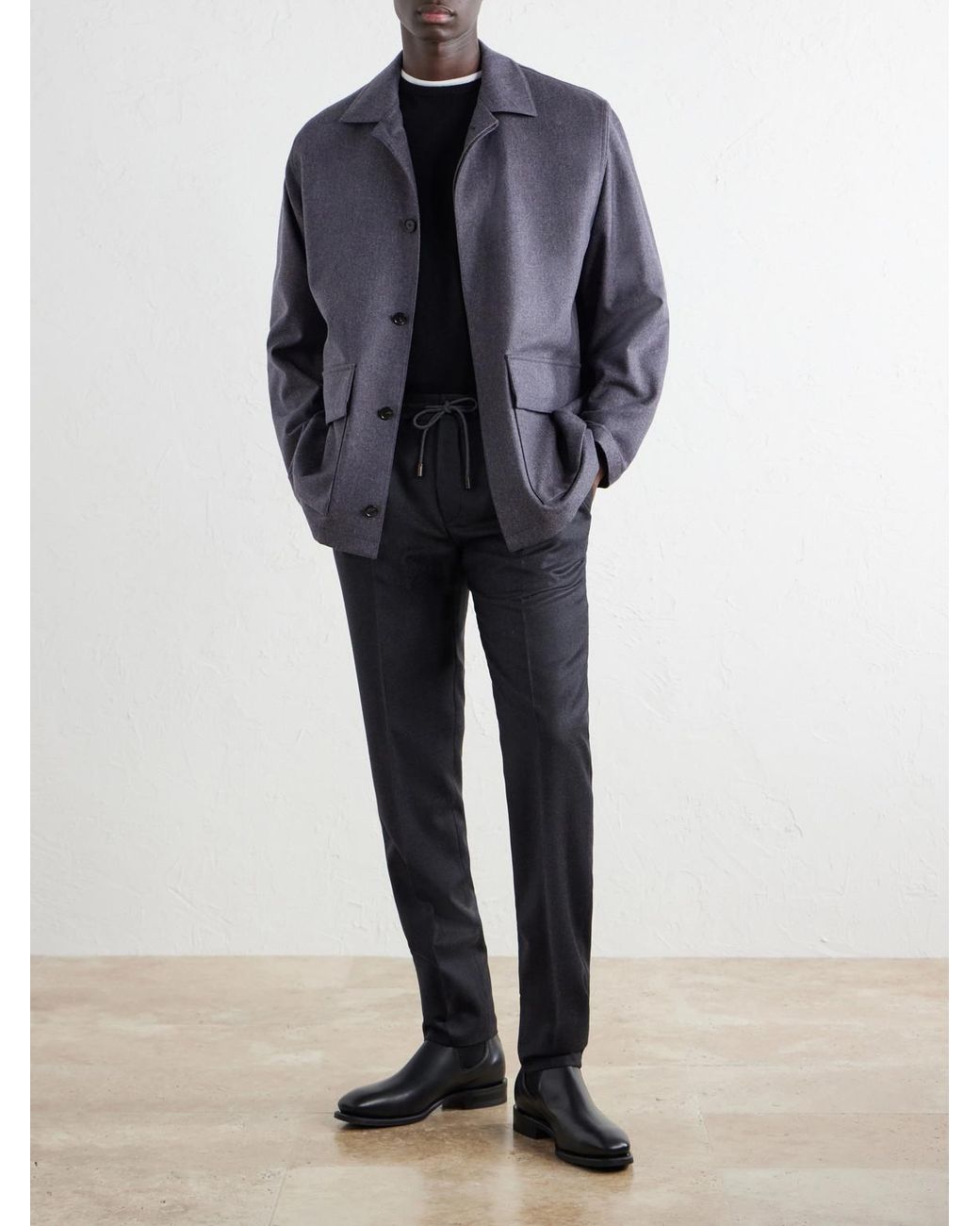 Slowear Blue Incotex Tapered Wool Drawstring Trousers for men