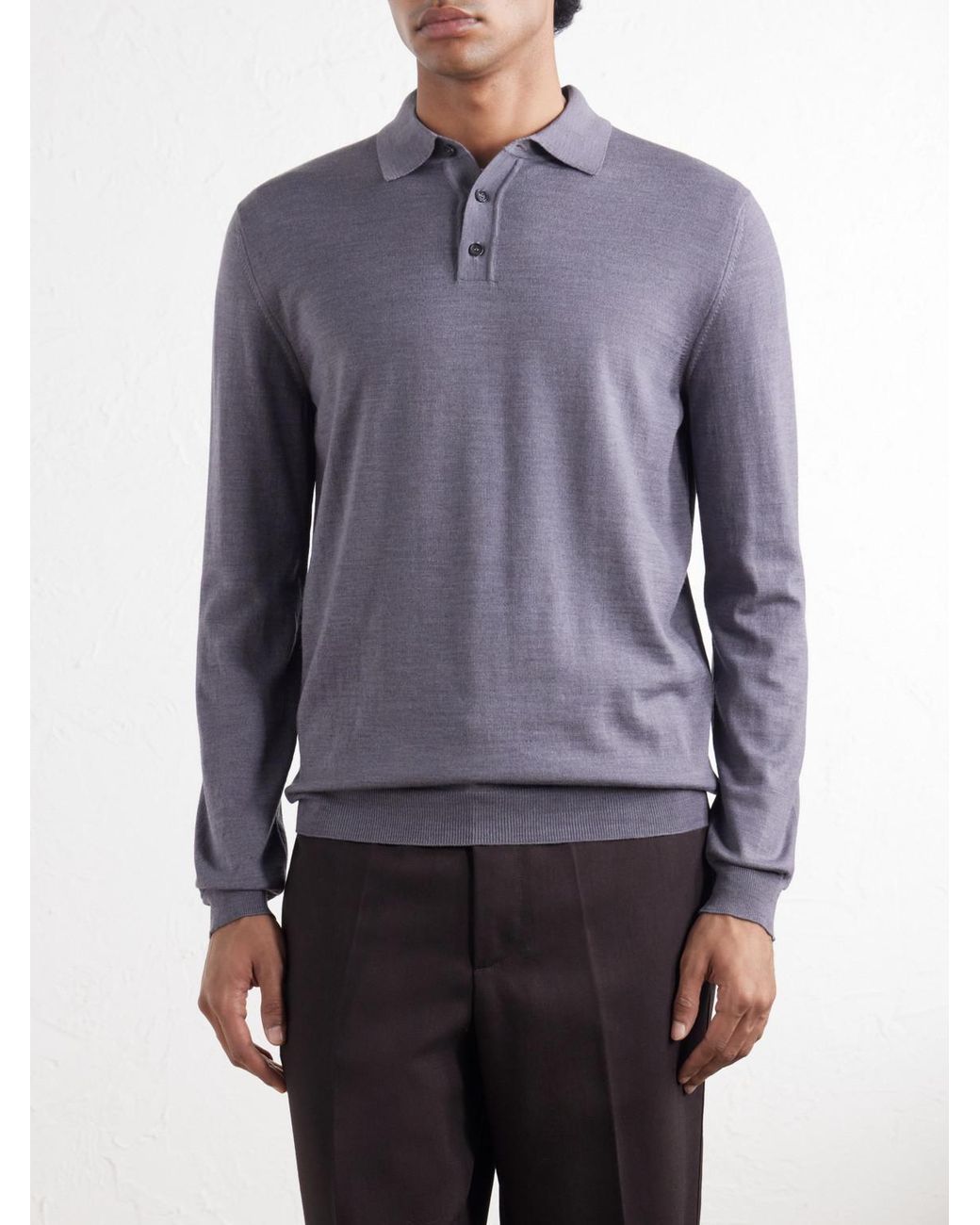 Slowear Gray Zanone Slim-Fit Flexwool Polo Shirt for men
