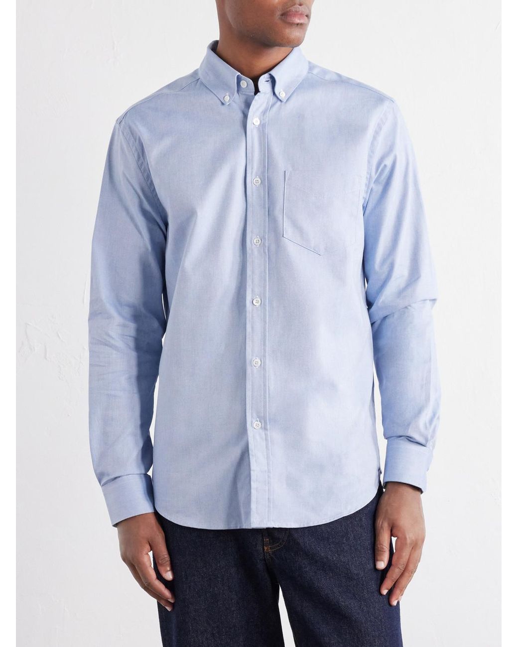 Portuguese Flannel Blue Montebelo Button-down Collar Cotton-poplin Shirt for men