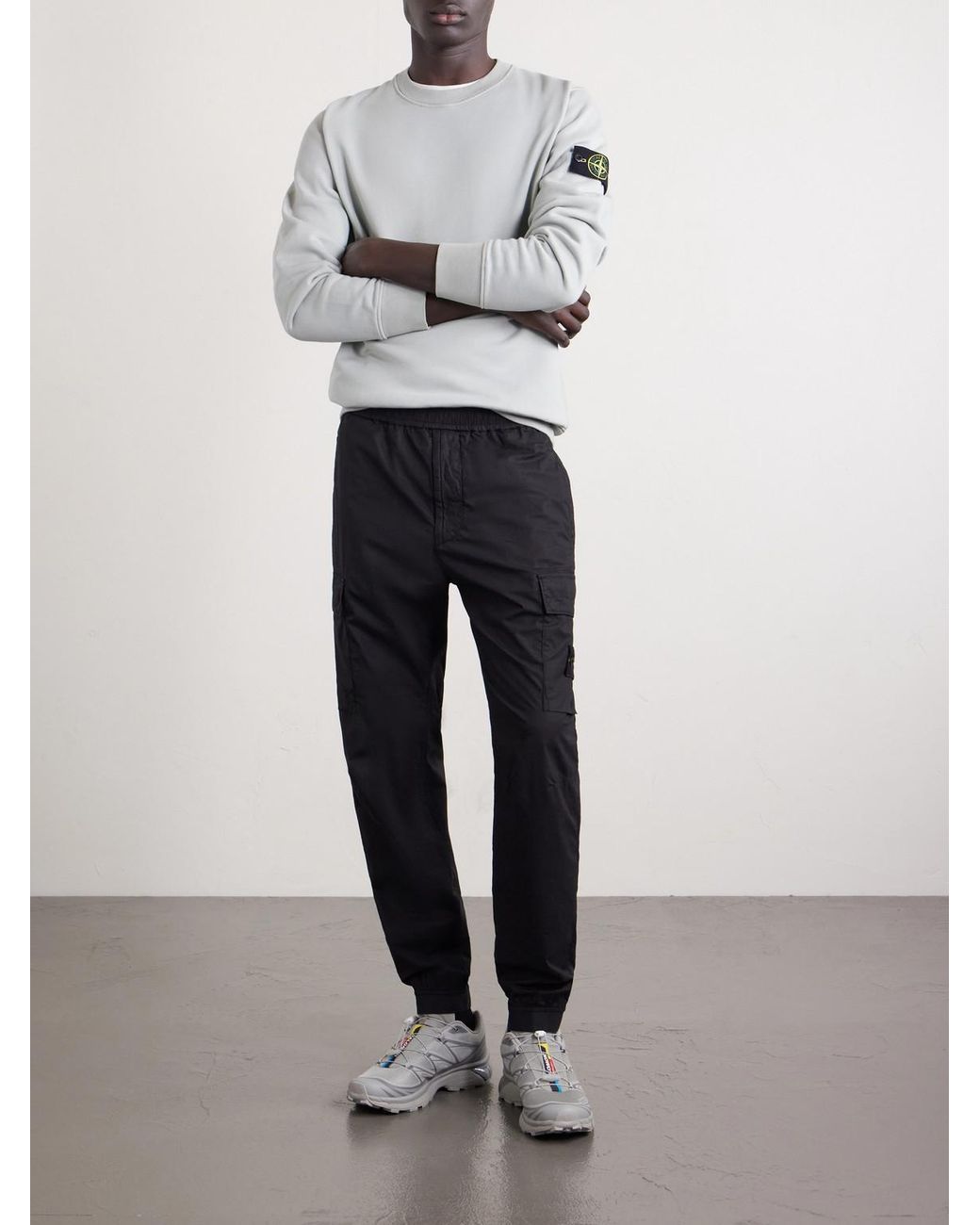 Stone Island Blue Tapered Stretch-Cotton Shell Cargo Trousers for men