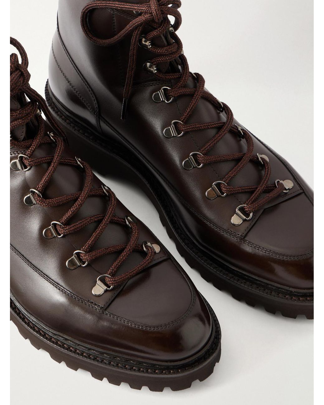 John Lobb Brown Sommet Leather Hiking Boots for men
