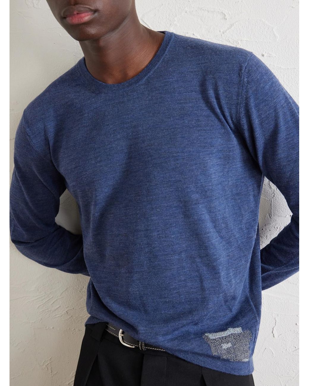 Maison Margiela Blue Wool-Blend Mended Sweater for men