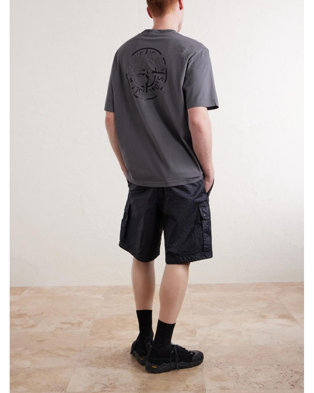 Stone Island Gray Logo-Detailed Organic Cotton-Jersey T-Shirt for men