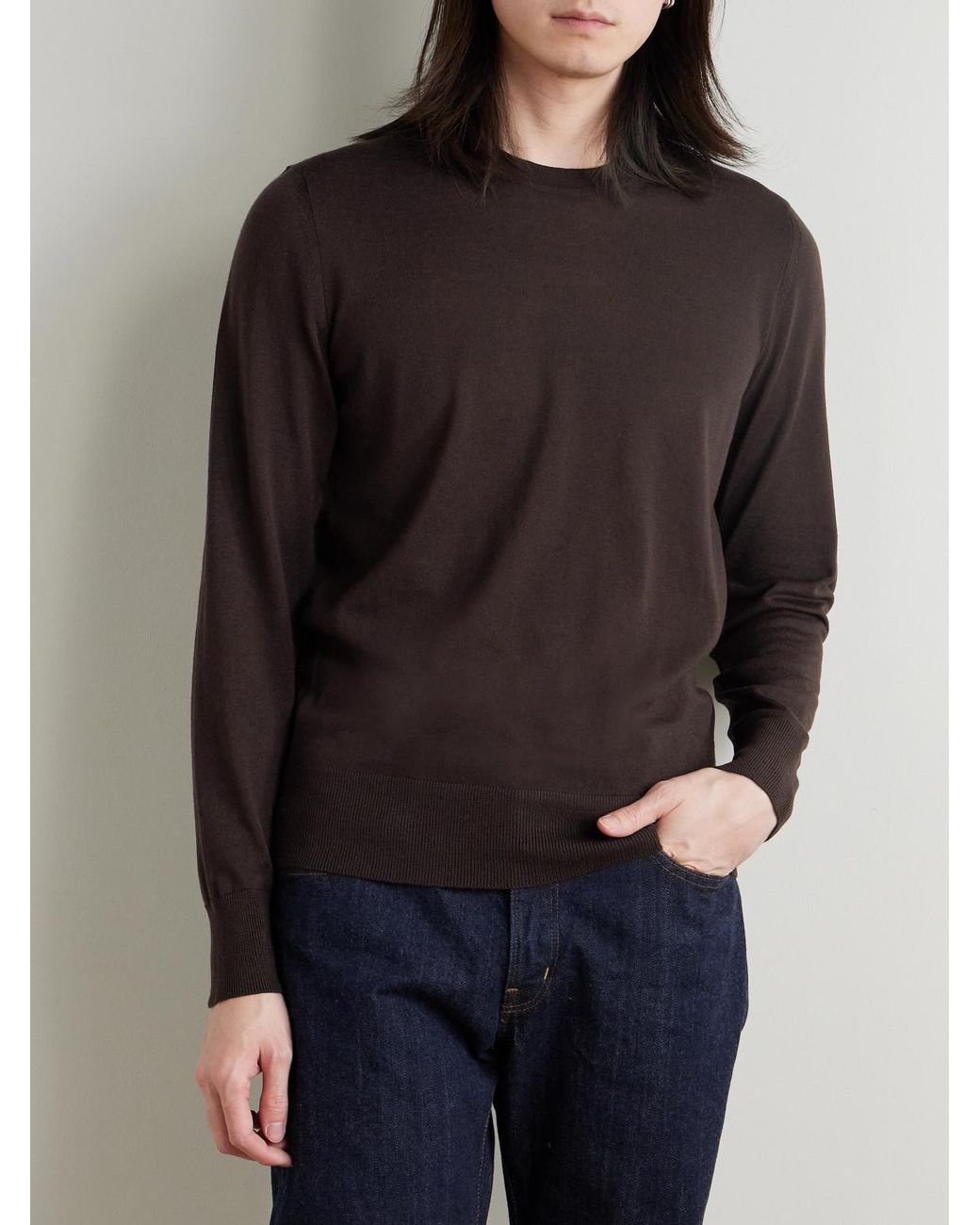 Mr P. Brown Merino Wool Sweater for men