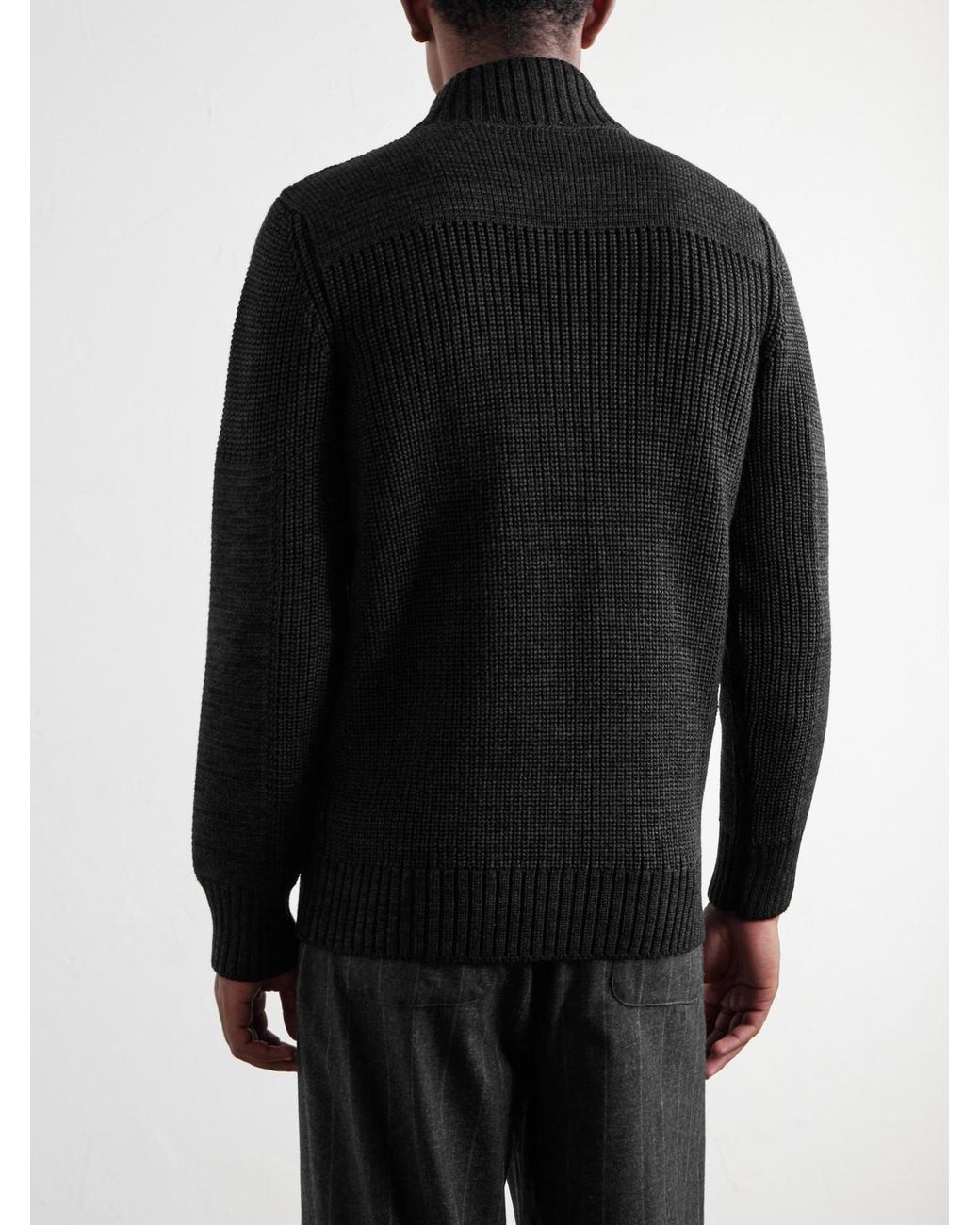 S.N.S Herning Black Robust Merino Wool Zip-Up Sweater for men