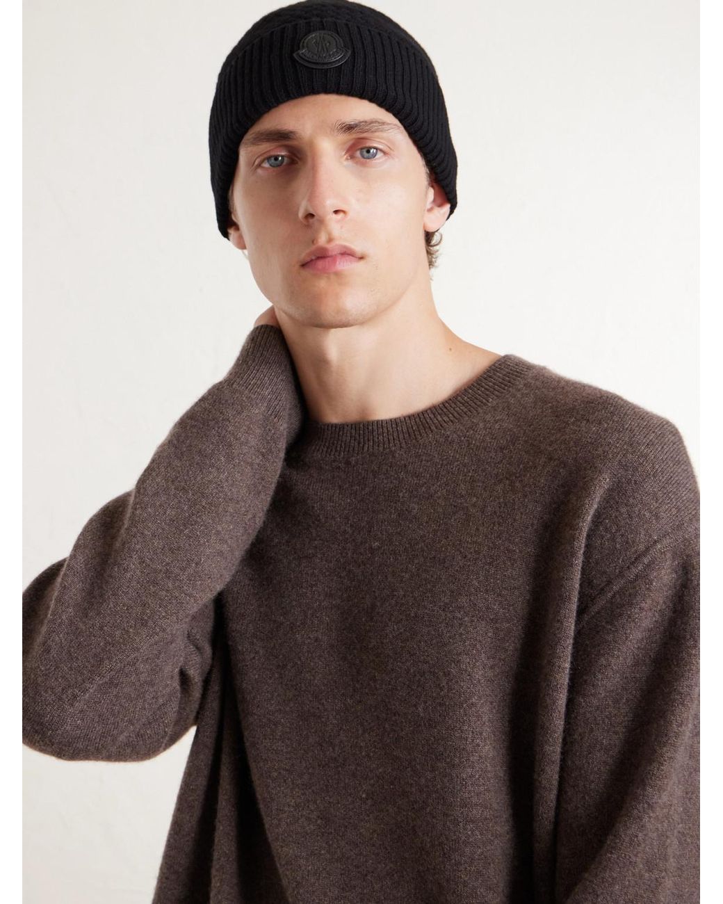 Moncler Black Logo-Appliquéd Wool And Cashmere-Blend Beanie for men