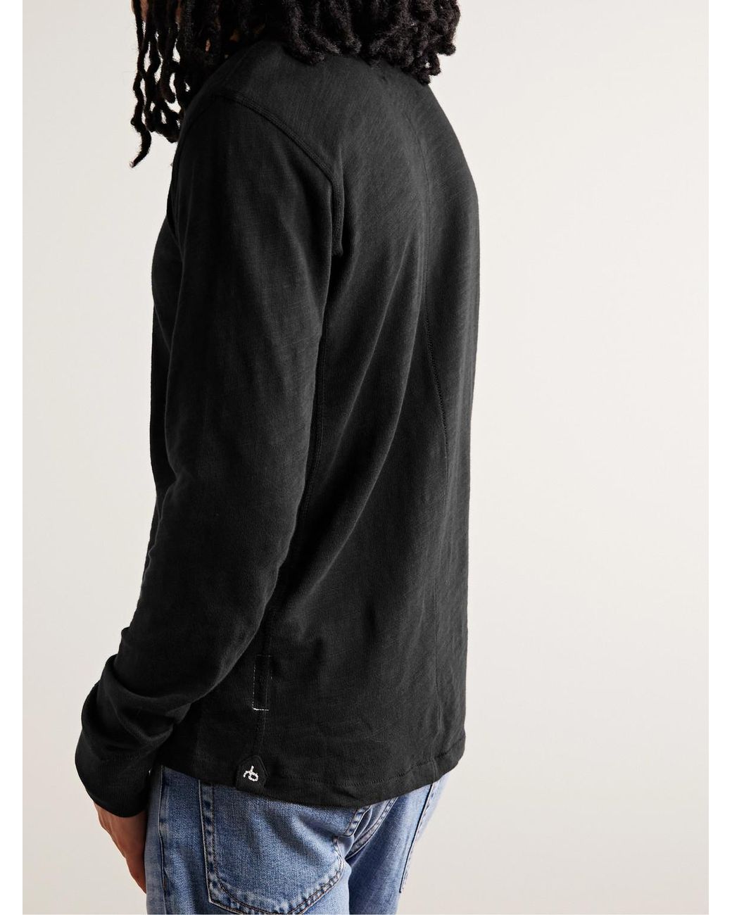 Rag & Bone Black Cotton-Jersey Henley T-Shirt for men