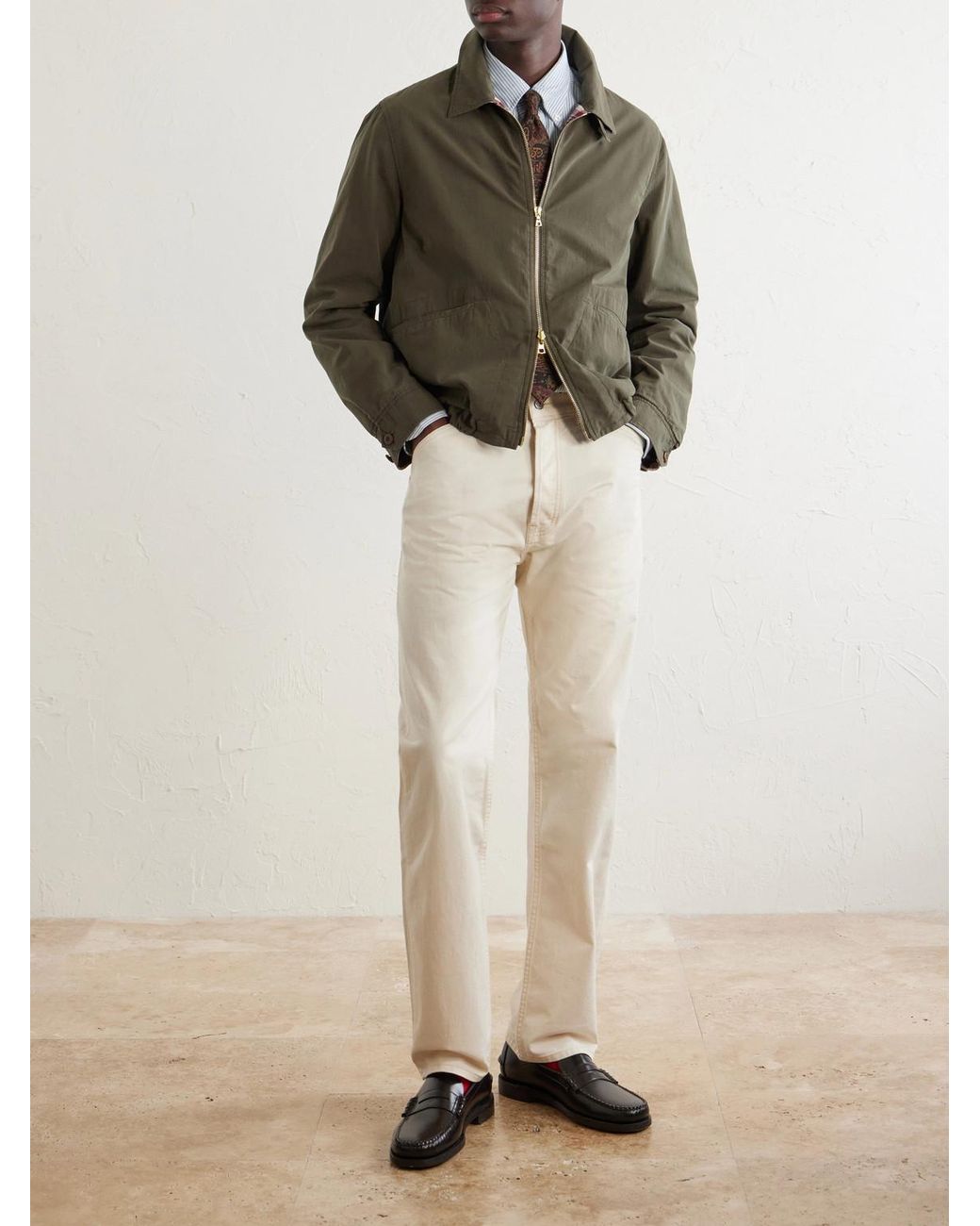 Drake's Green Cotton-Twill Blouson Jacket for men