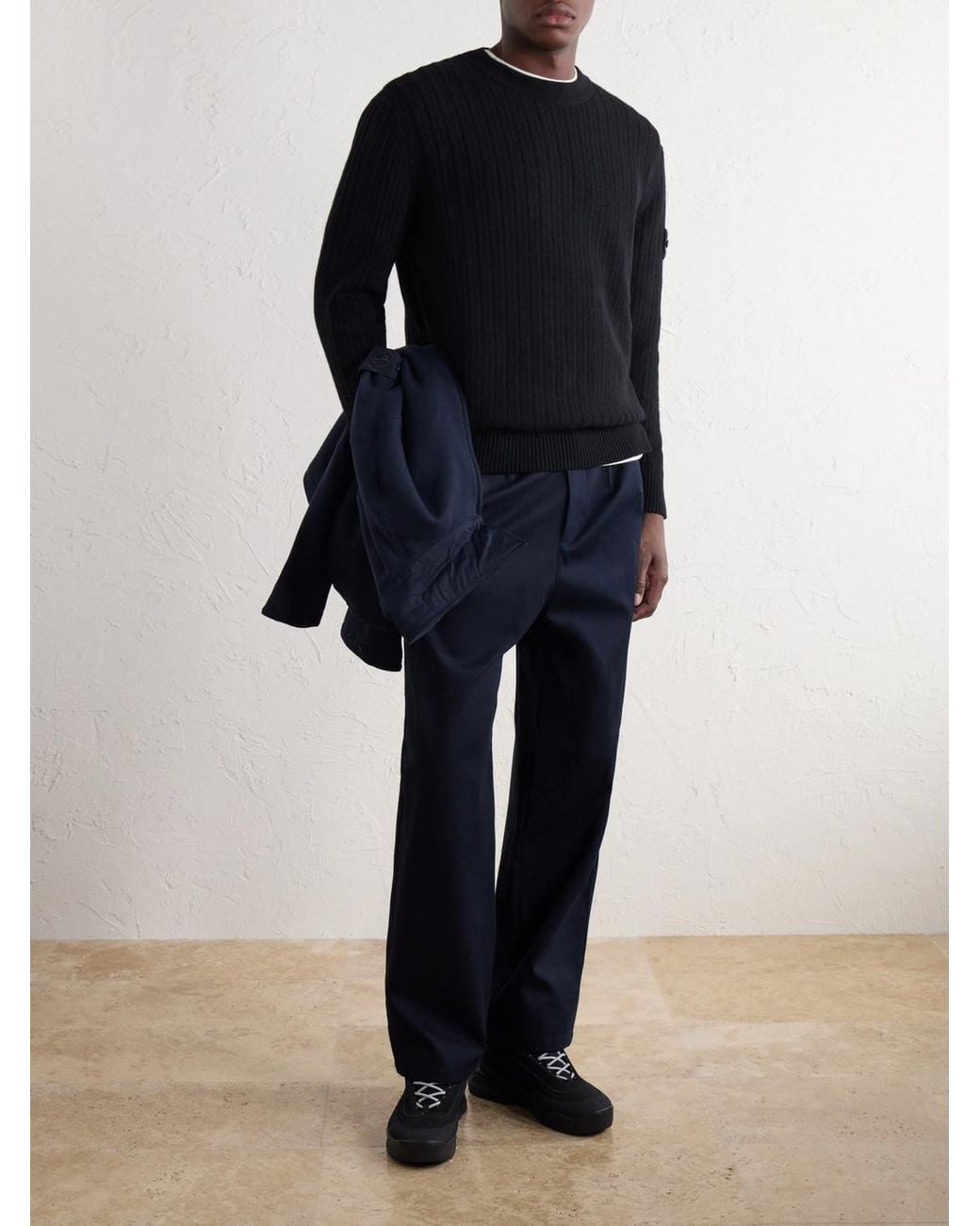Stone Island Blue Ghost Ribbed Wool And Cashmere-Blend Sweater for men