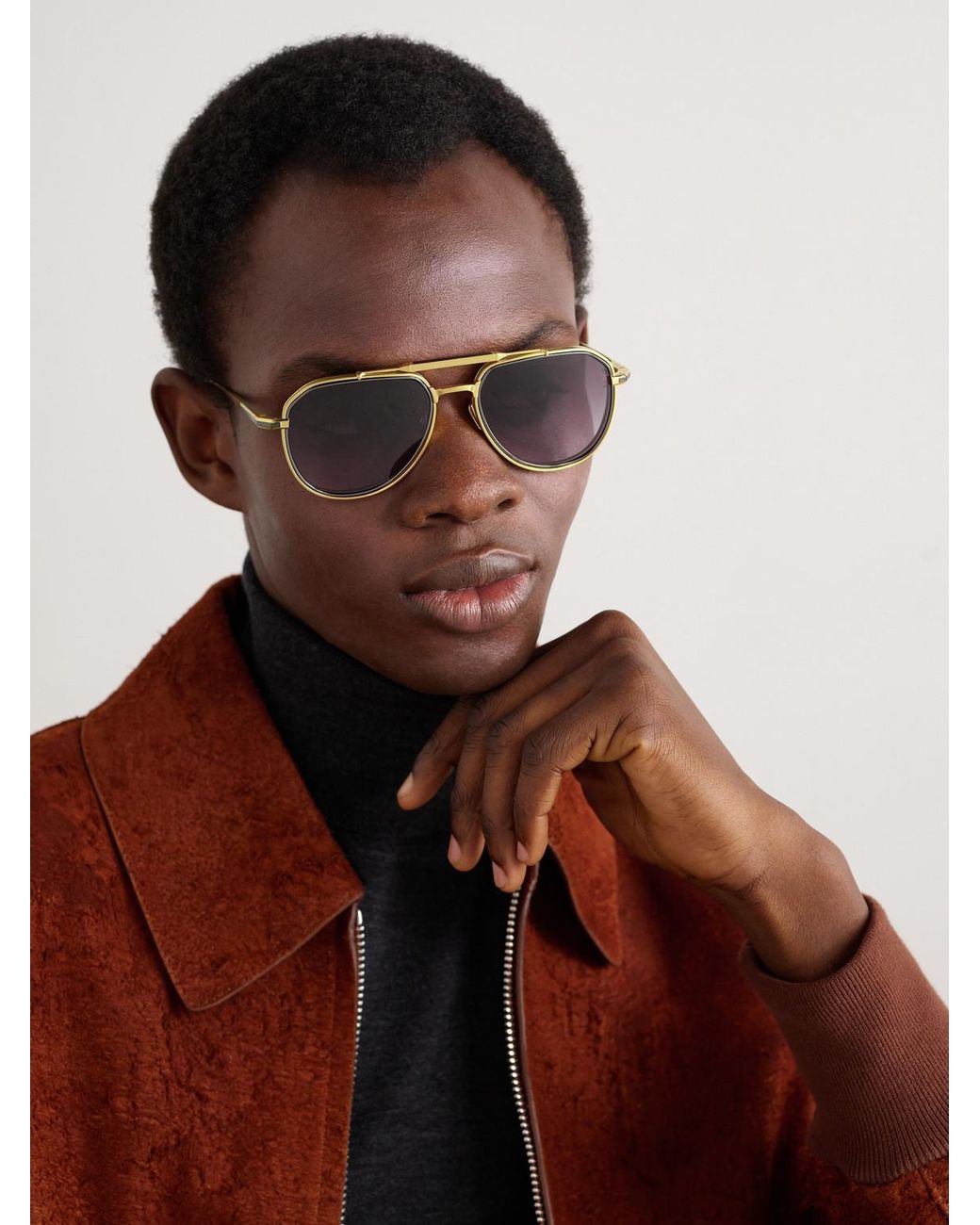 Jacques Marie Mage Metallic Commander Double-Bridge Aviator-Style Two-Tone Beta Titanium Sunglasses for men