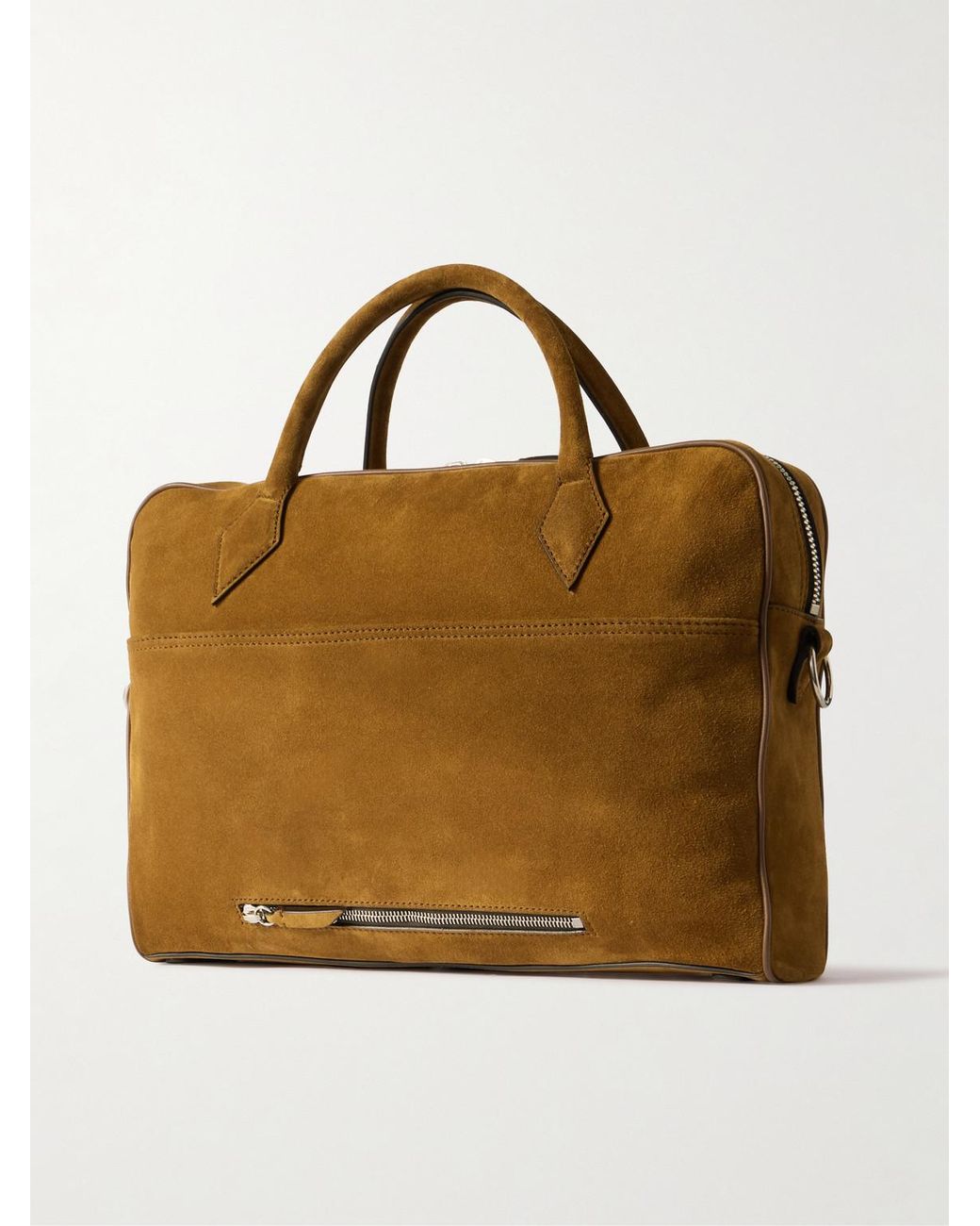 Metier Brown Closer Slim Leather-Trimmed Suede Briefcase for men