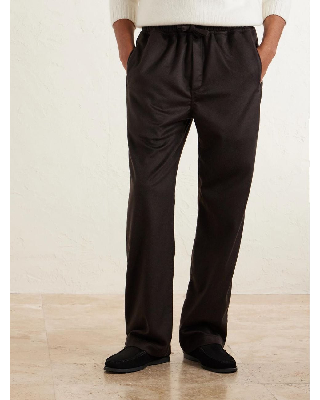 Saman Amel Black Straight-Leg Cashmere Drawstring Trousers for men