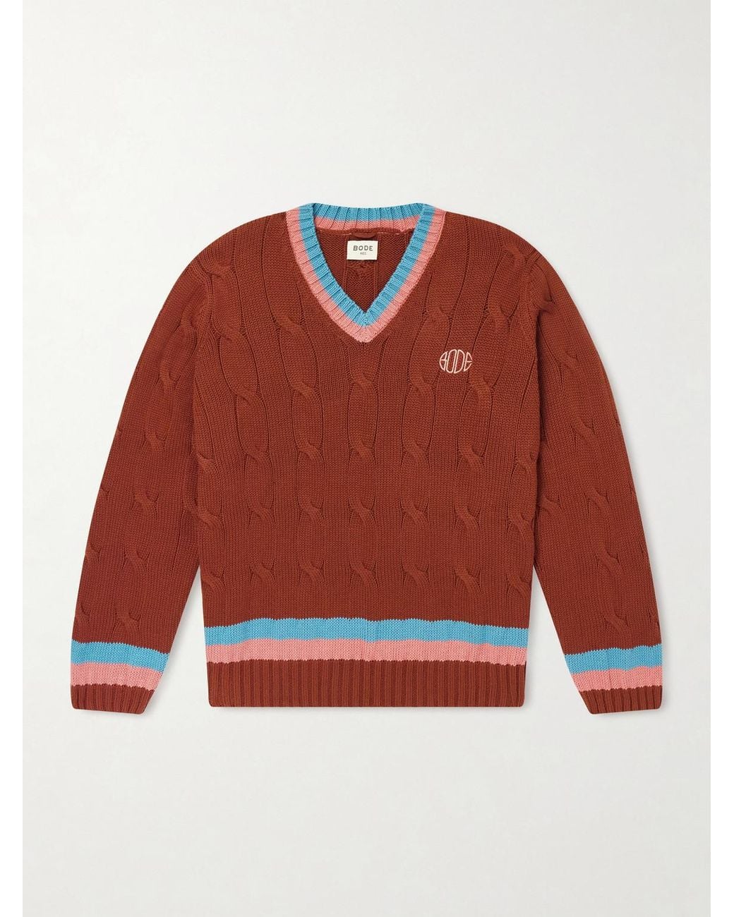 Bode Logo-Embroidered Cable-Knit Cotton Sweater for men
