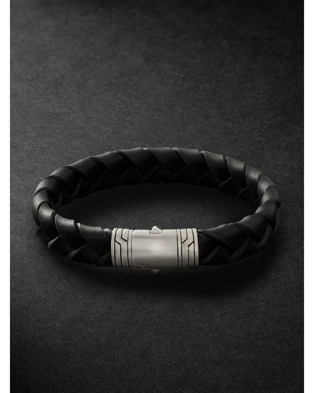 John Hardy Black Woven Leather, Sterling And Enamel Bracelet for men
