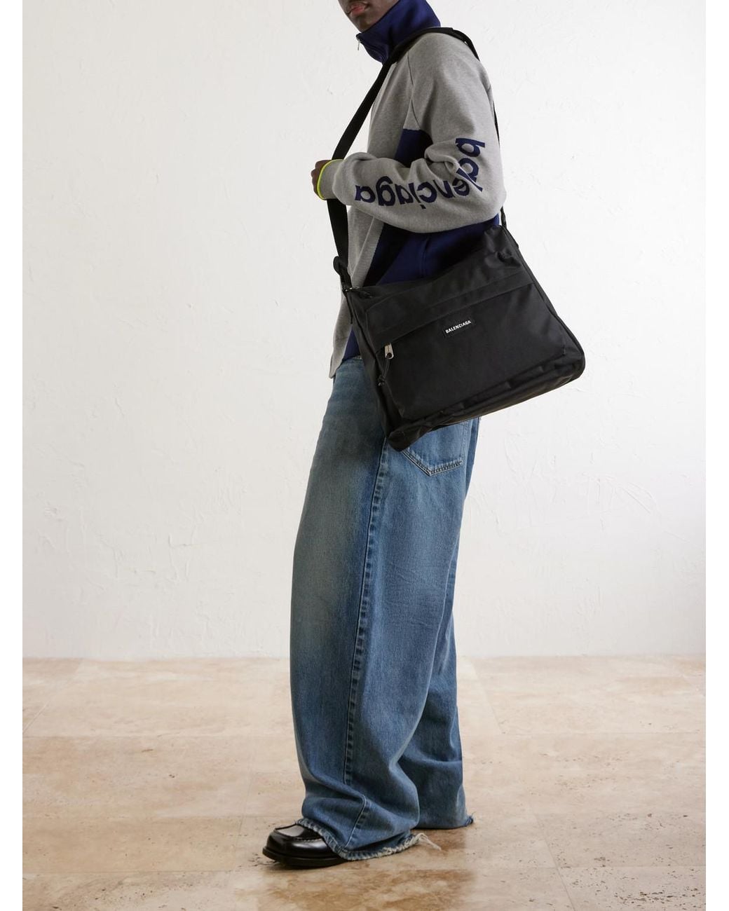 Balenciaga Black Explorer Logo-Appliquéd Canvas Messenger Bag for men