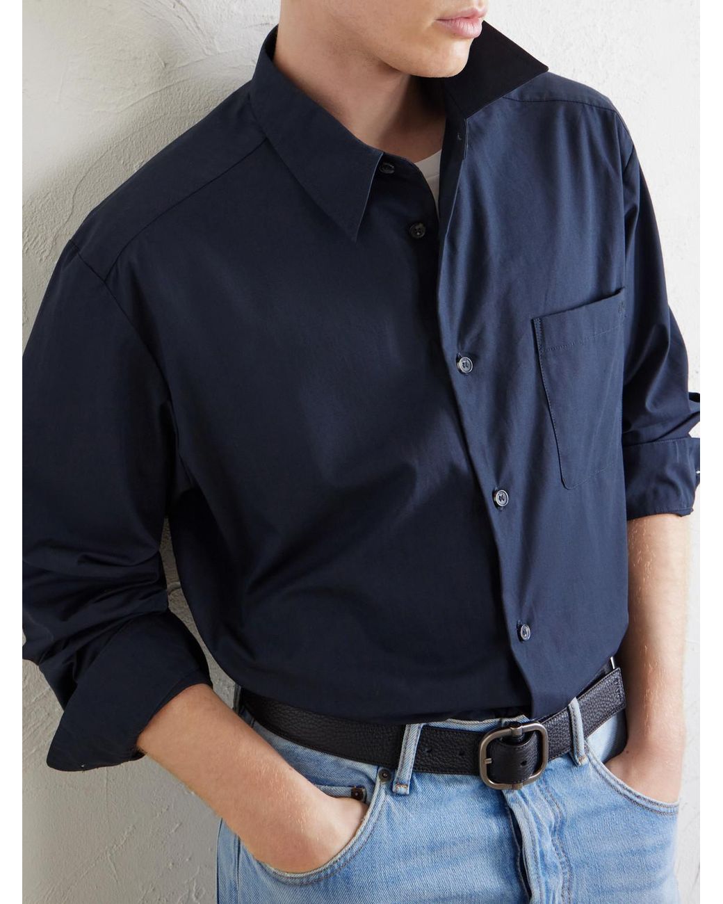 A.P.C. Blue Malo Logo-embroidered Organic Cotton-poplin Shirt for men