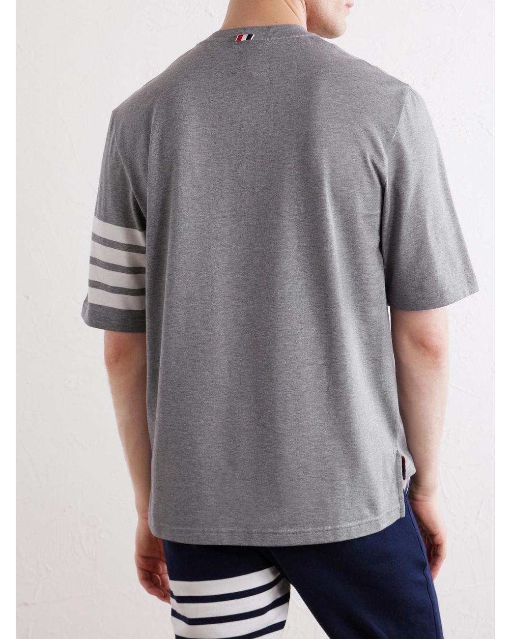 Thom Browne Gray Logo-Appliquéd Striped Cotton-Jersey T-Shirt for men