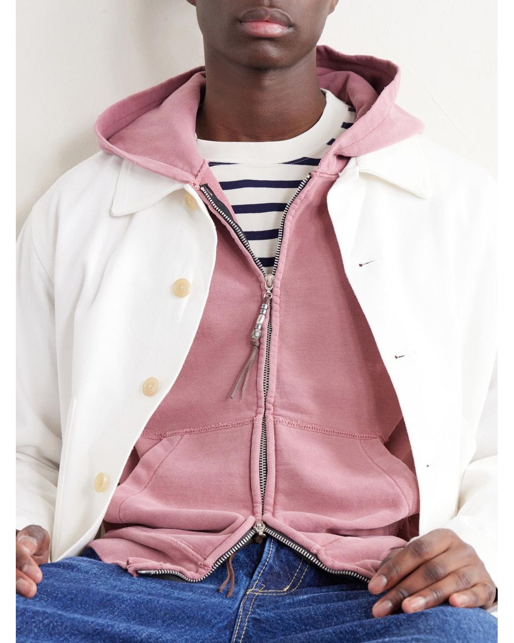 Remi Relief Pink Cotton-jersey Zip-up Hoodie for men