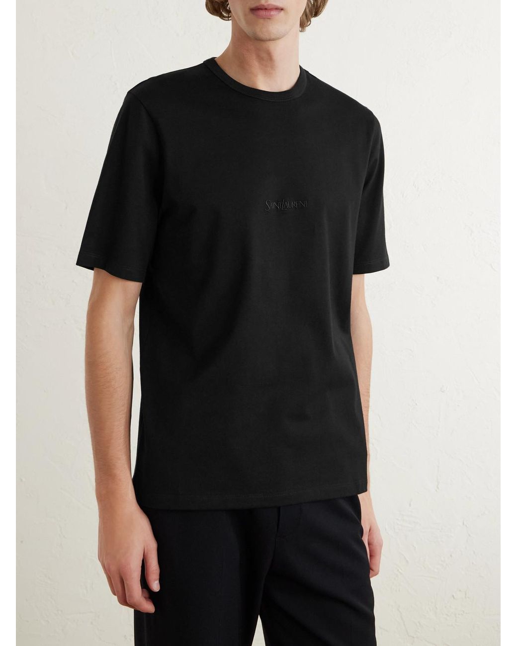 Saint Laurent T-Shirt aus Baumwoll-Jersey mit Logostickerei in Black für Herren