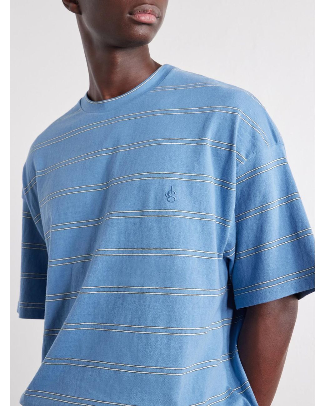 Jil Sander Blue Logo-embroidered Striped Cotton-jersey T-shirt for men