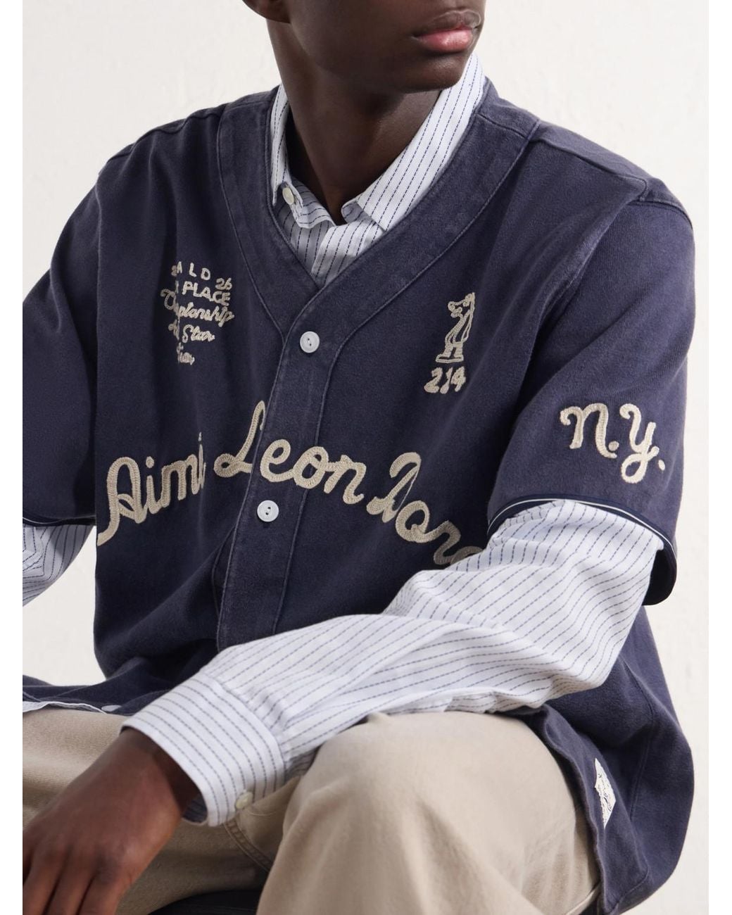 Aimé Leon Dore Blue Logo-Embroidered Cotton Shirt for men