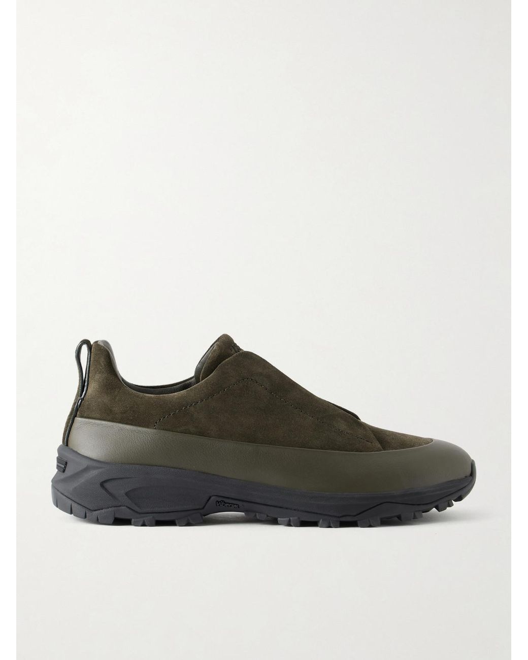 Zegna Black Triple Stitch Monte Rubber-Trimmed Suede Slip-On Sneakers for men