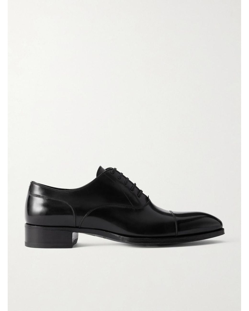 Tom Ford Black Elkan Burnished-Leather Oxford Shoes for men