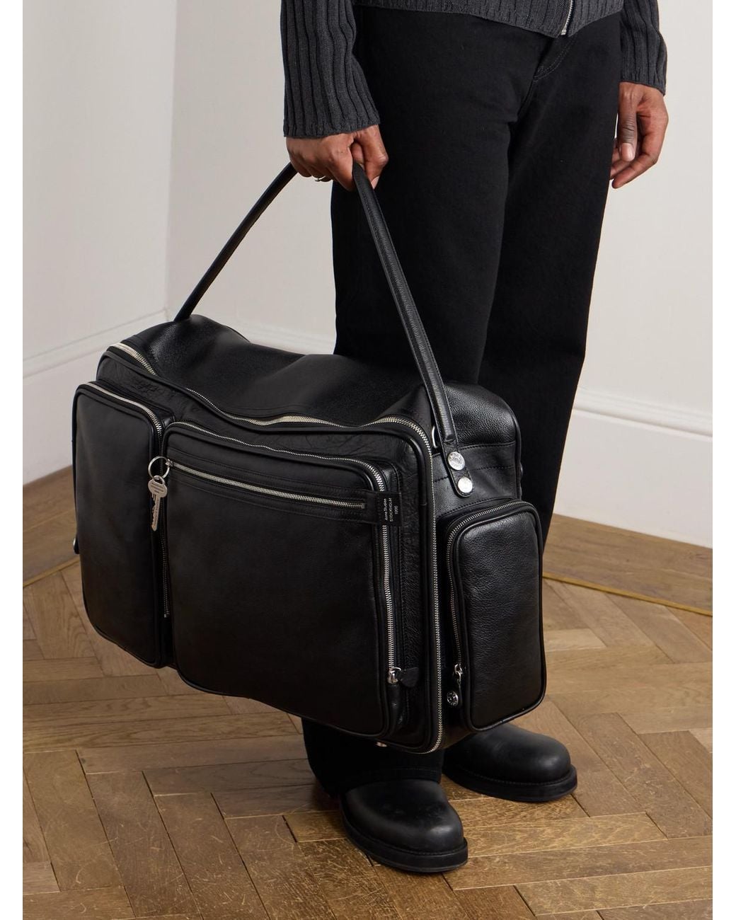Acne Black Camero Hotel Full-Grain Leather Holdall for men