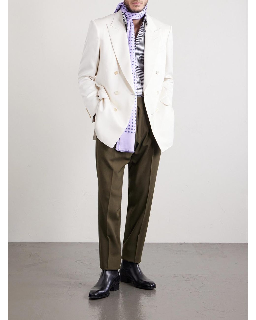 Tom Ford Natural Double-breasted Silk-gabardine Blazer for men