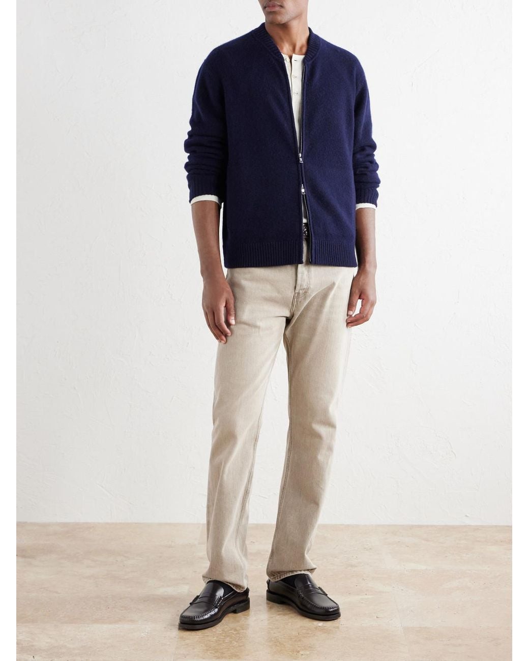 Mr P. Blue Brushed Cashmere Zip-Up Cardigan for men