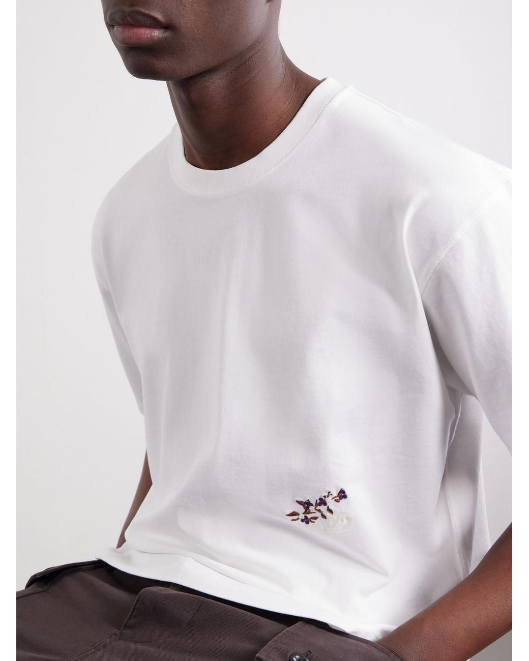 Drake's White Blackthorn Embroidered Cotton-Jersey T-Shirt for men