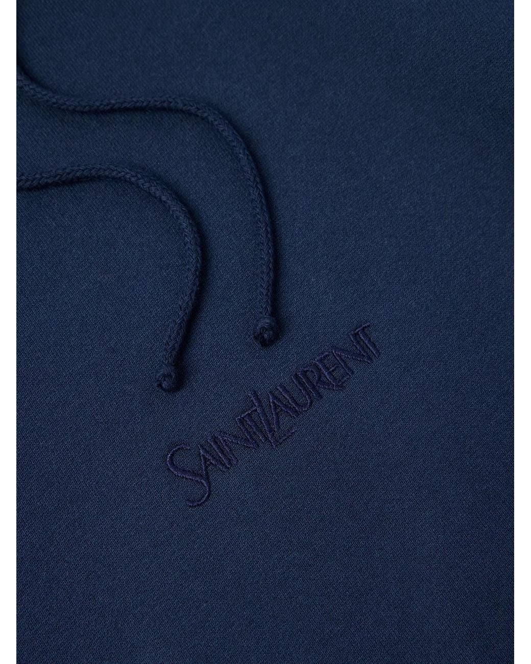 Saint Laurent Blue Logo-Embroidered Cotton-Jersey Hoodie for men